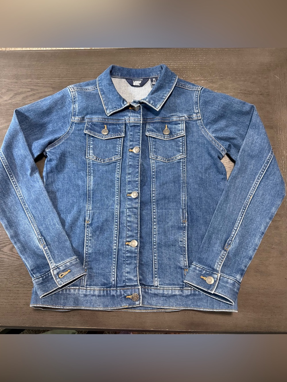 Land’s End Girls classic medium-wash blue denim jacket button Down Sz XL(14-16)